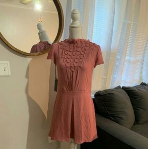 T. Tandon Petal Pink Pintuck Neck Dress